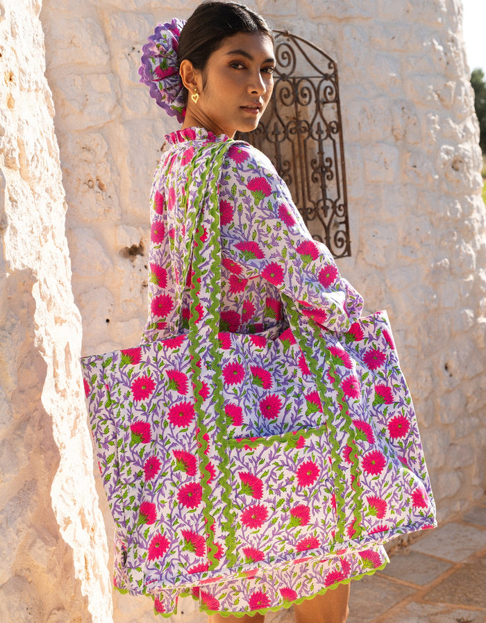 Pink City Prints Neon Camelia Canvas Tote