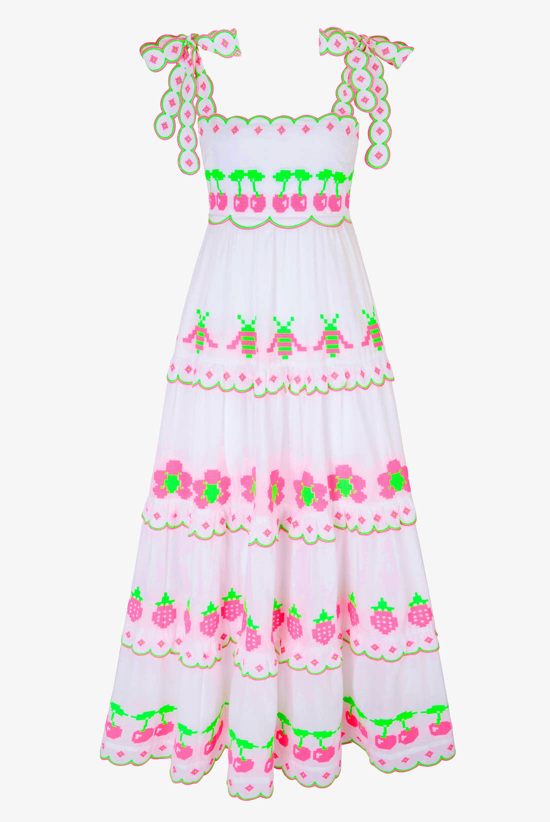 Pink City Prints Neon Fruit Embroidery Athens Dress