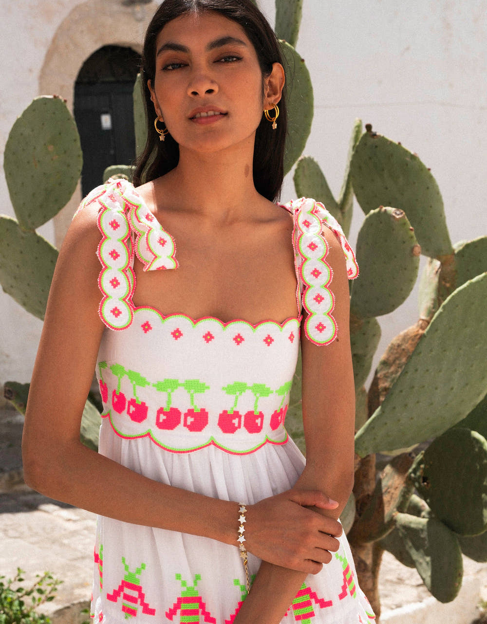 Pink City Prints Neon Fruit Embroidery Athens Dress