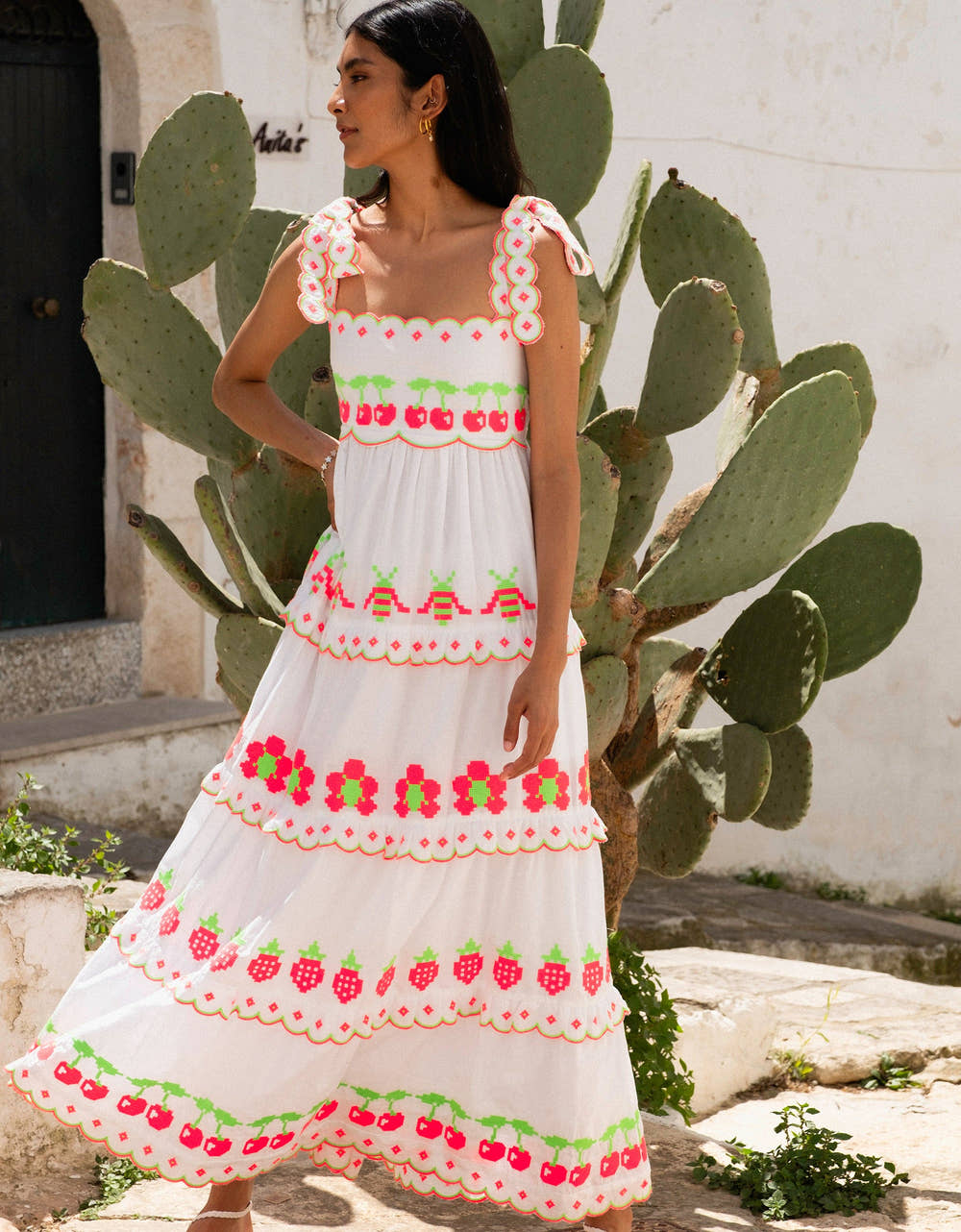 Pink City Prints Neon Fruit Embroidery Athens Dress