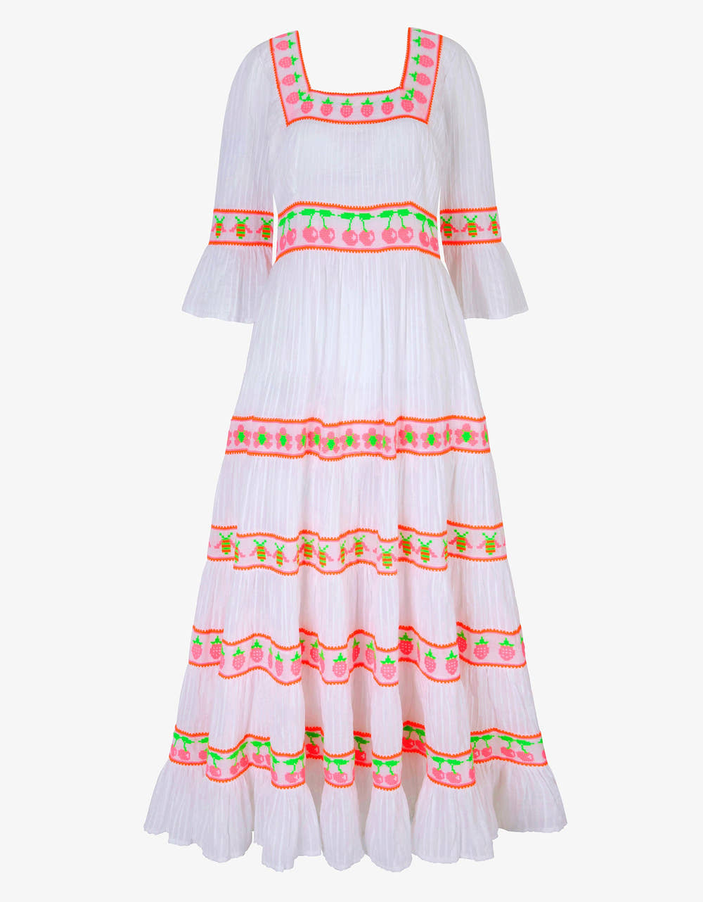 Pink City Prints Neon Fruit Embroidery Celine Dress