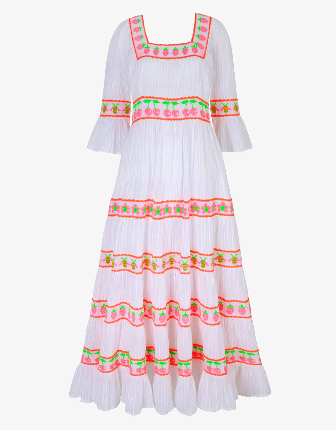 Pink City Prints Neon Fruit Embroidery Celine Dress