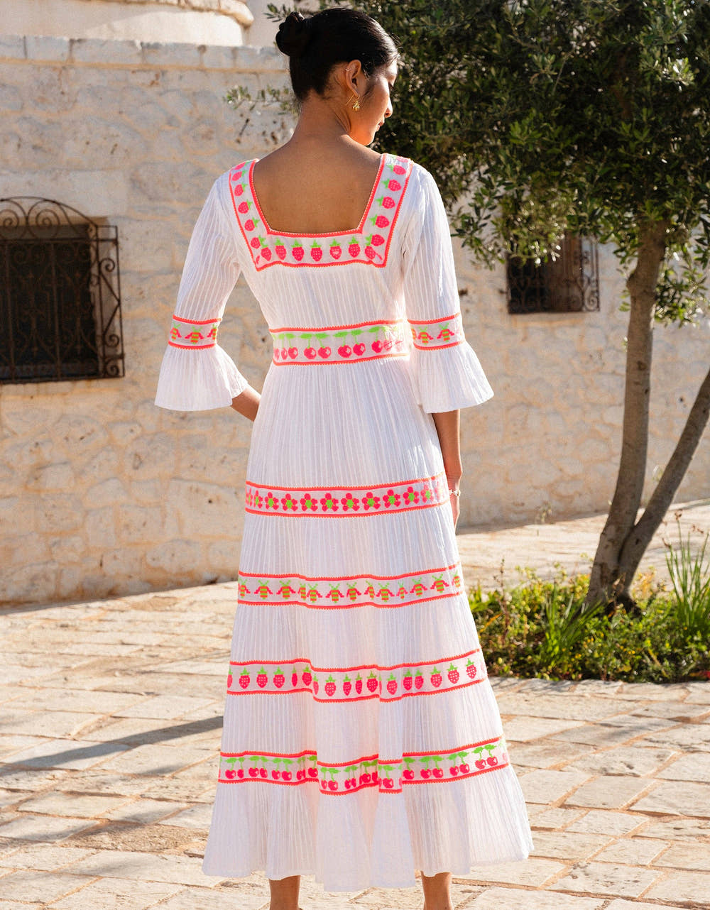 Pink City Prints Neon Fruit Embroidery Celine Dress