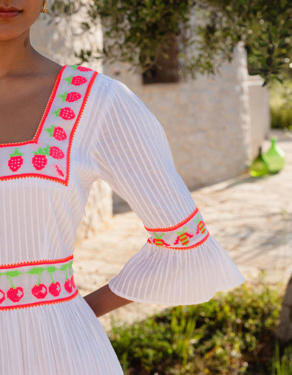 Pink City Prints Neon Fruit Embroidery Celine Dress