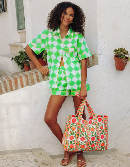 Pink City Prints Neon Green Chequerboard Cally Set