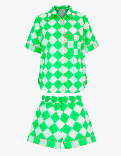 Pink City Prints Neon Green Chequerboard Cally Set