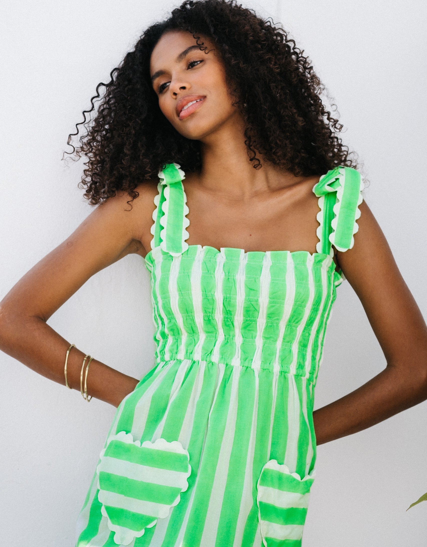 Pink City Prints Neon Green Stripe Immy Dress