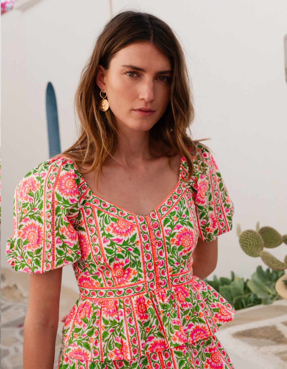 Pink City Prints Neon Peacock Agnes Blouse