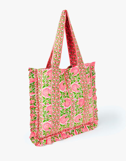 Pink City Prints Neon Peacock Quilted Tote Bag