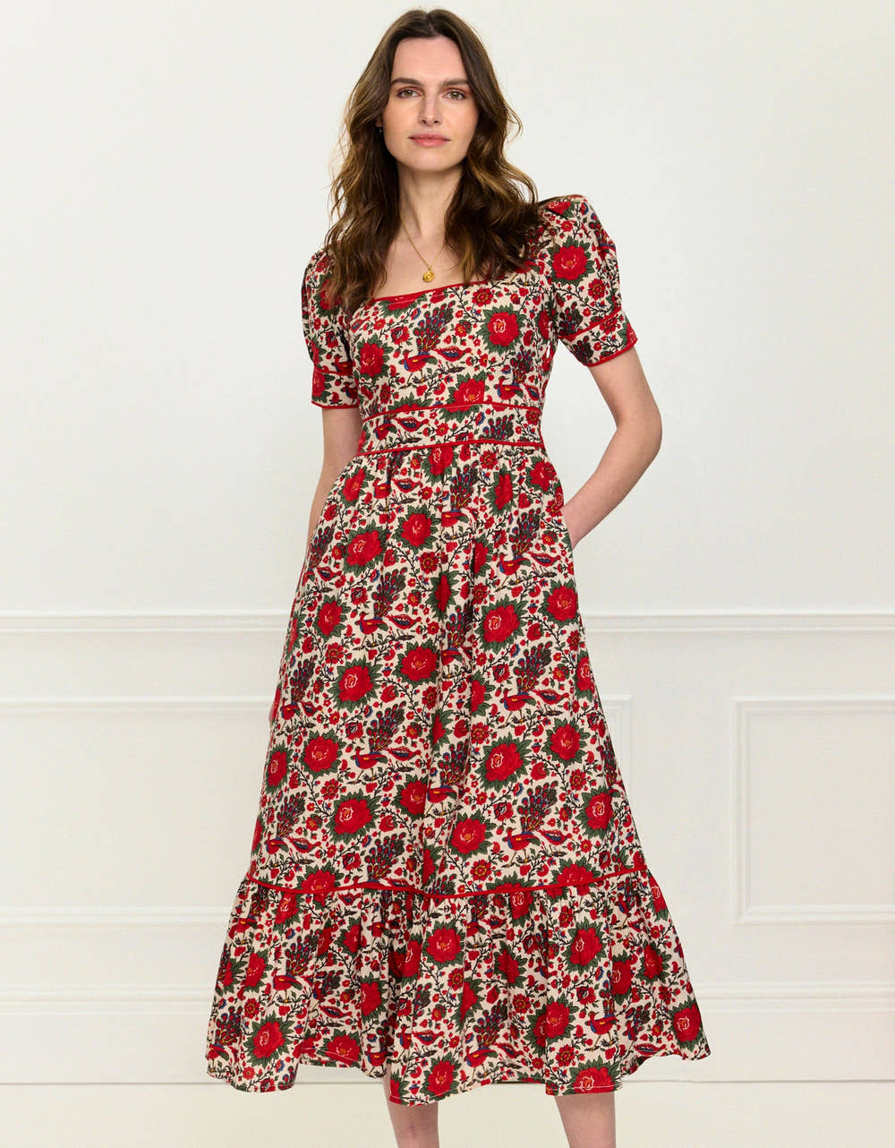 Pink City Prints Peony Bird Evelyn Dress