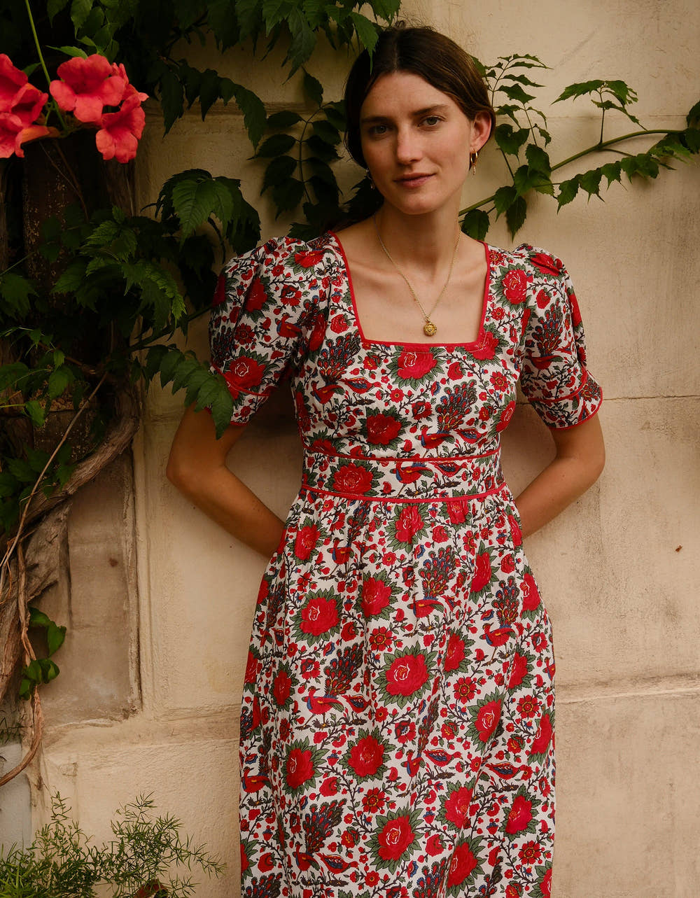 Pink City Prints Peony Bird Evelyn Dress