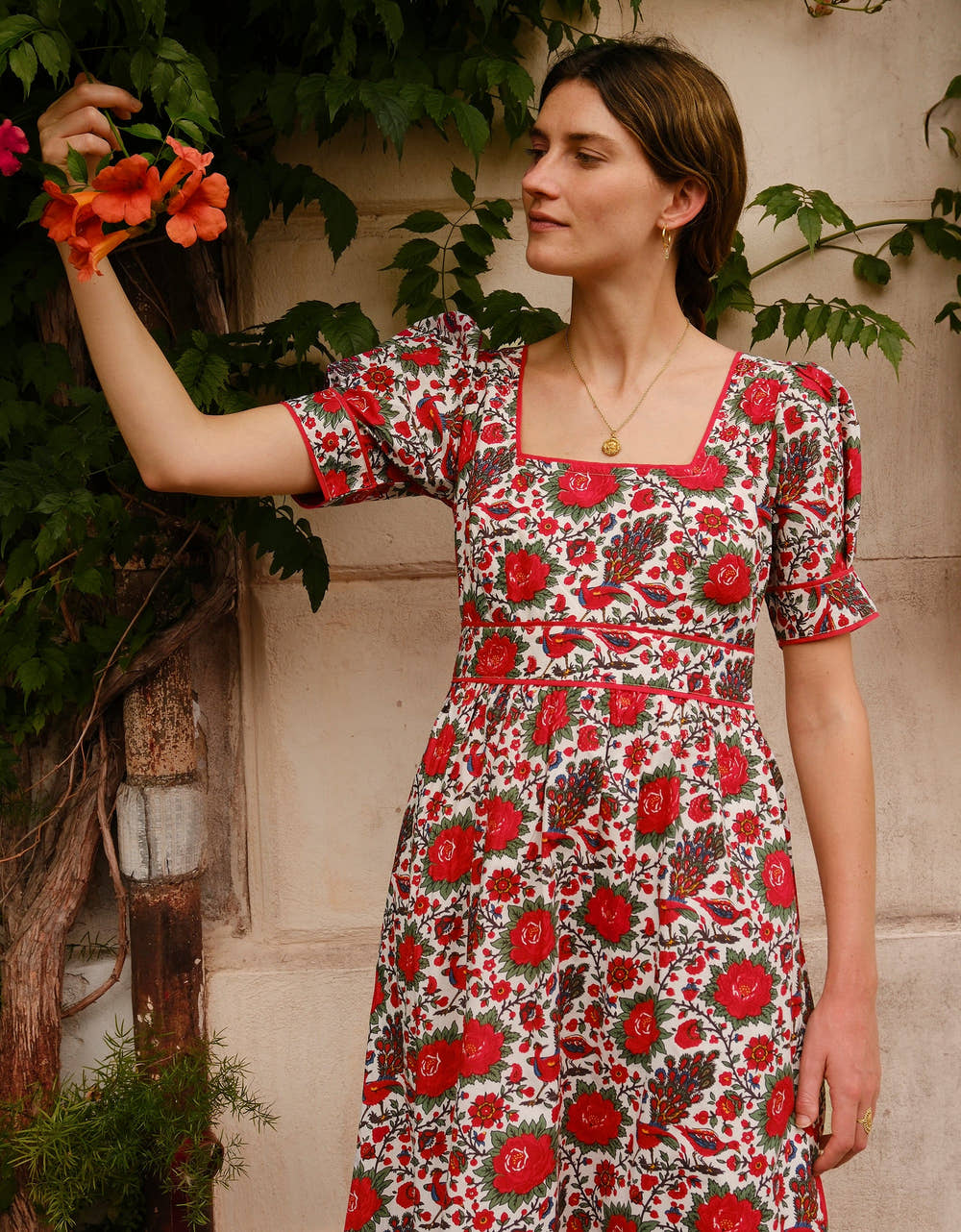 Pink City Prints Peony Bird Evelyn Dress
