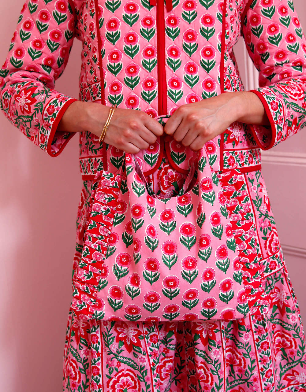 Pink City Prints Poiesettia Buta Mini Tote Bag