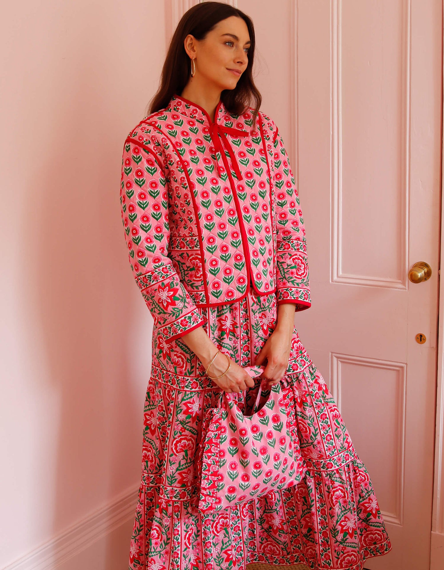 Pink City Prints Poiesettia Buta Mini Tote Bag