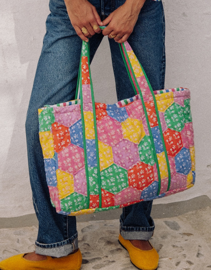 Pink City Prints Rainbow Quilted Tote