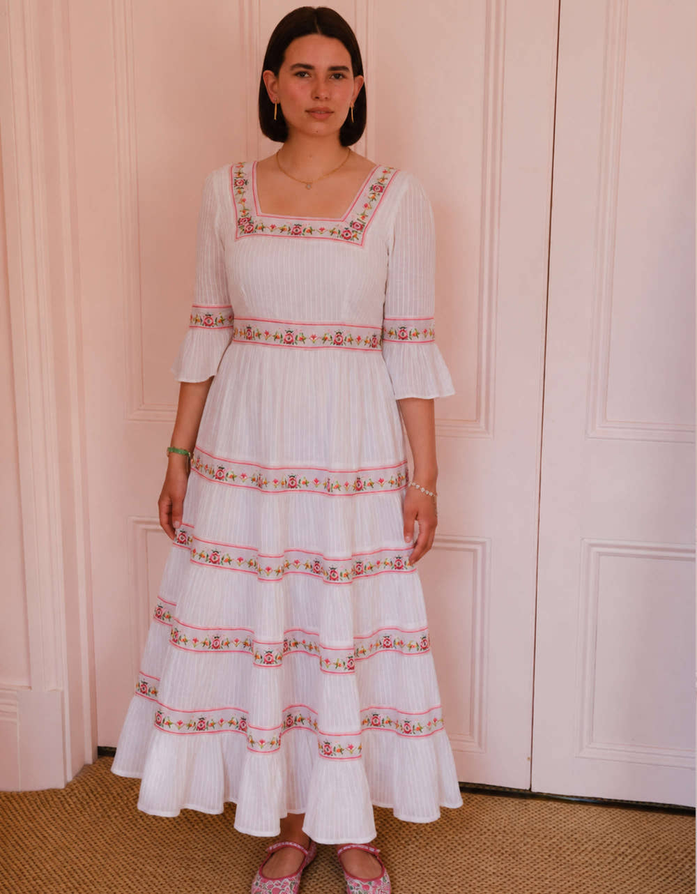 Pink City Prints Rose Cross Stitch Celine Dress