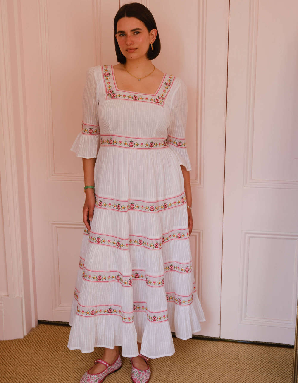Pink City Prints Rose Cross Stitch Celine Dress