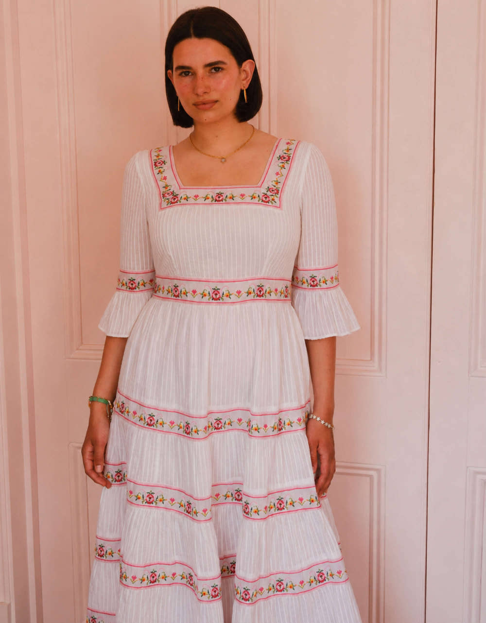Pink City Prints Rose Cross Stitch Celine Dress