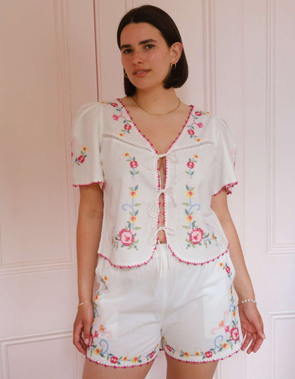 Pink City Prints Rose Cross Stitch Gia Shorts