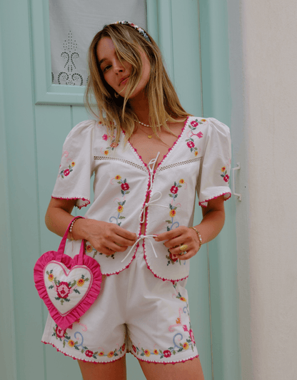 Pink City Prints Rose Cross Stitch Gia Shorts