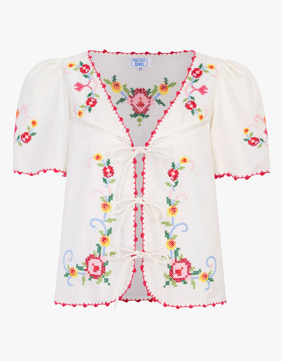 Pink City Prints Rose Cross Stitch Gia Top
