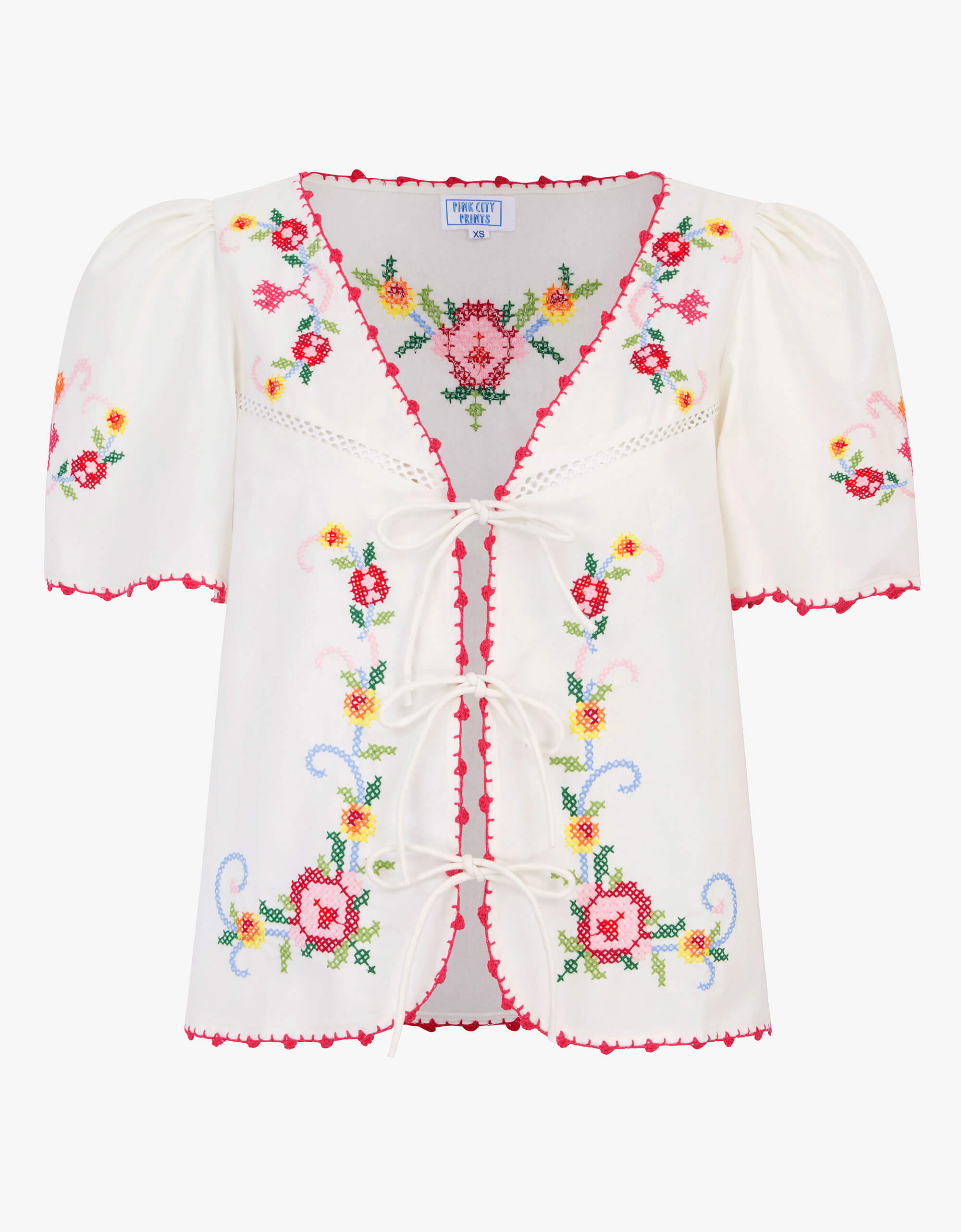 Pink City Prints Rose Cross Stitch Gia Top