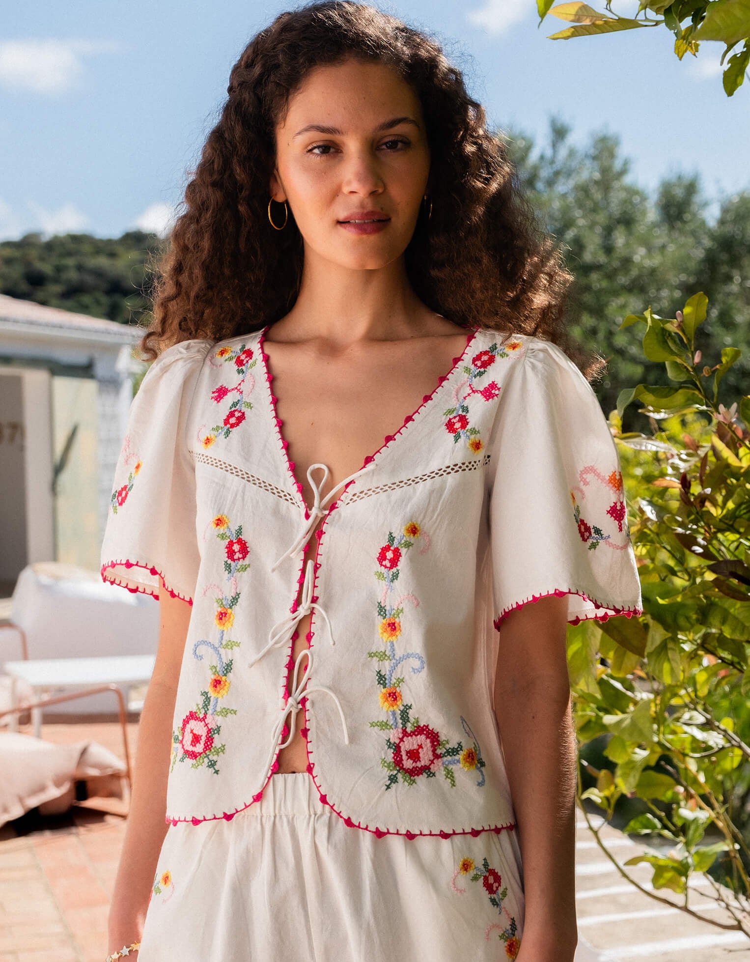 Pink City Prints Rose Cross Stitch Gia Top