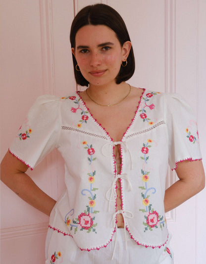 Pink City Prints Rose Cross Stitch Gia Top