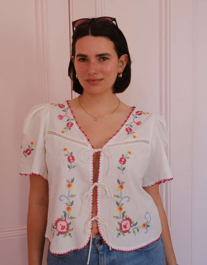 Pink City Prints Rose Cross Stitch Gia Top