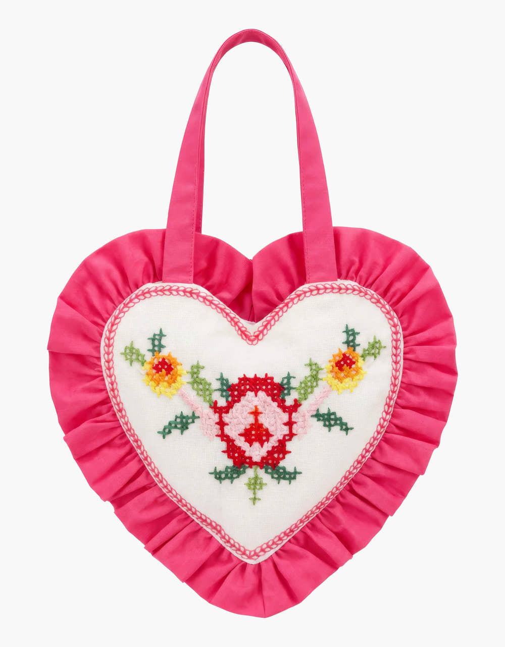 Pink City Prints Rose Cross Stitch Mini Heart Bag