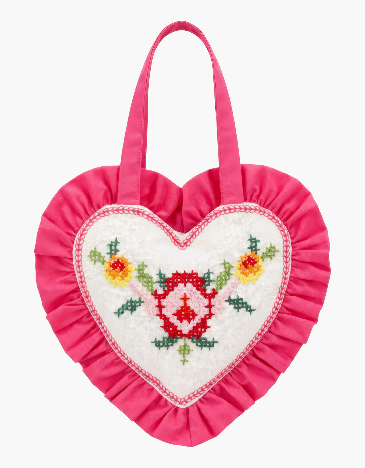 Rose Cross Stitch Mini Heart Bag