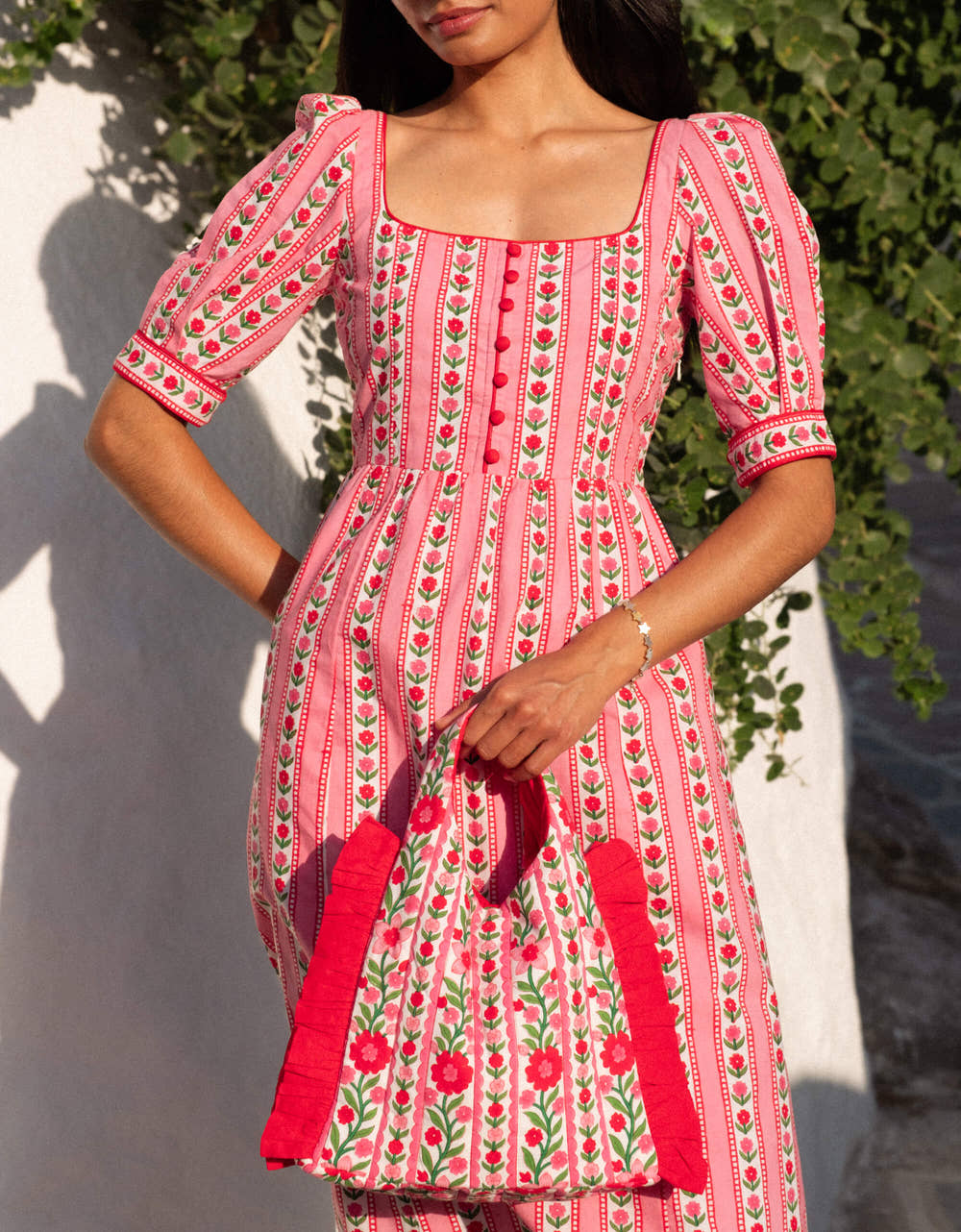 Pink City Prints Rose Folk Ruffle Clutch