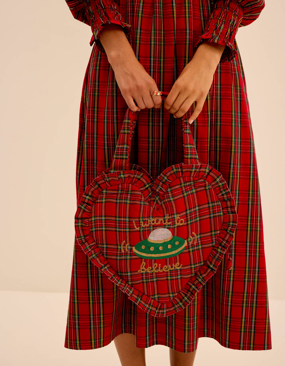 Pink City Prints Ruby Tartan Heart Bag