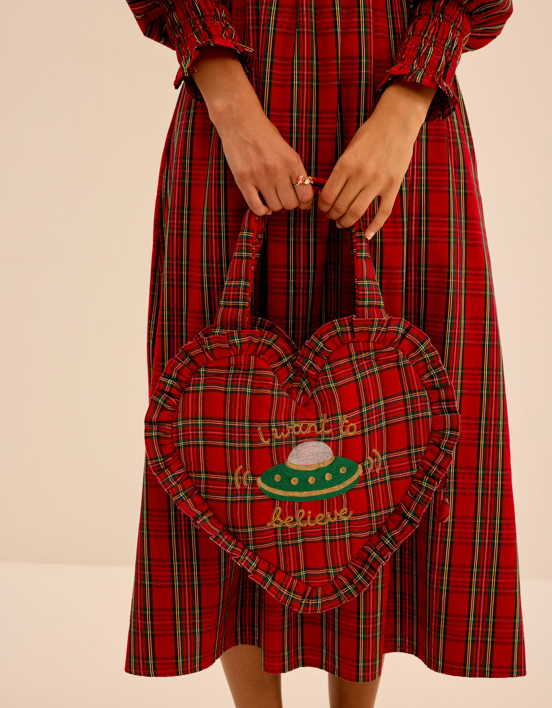 Pink City Prints Ruby Tartan Heart Bag