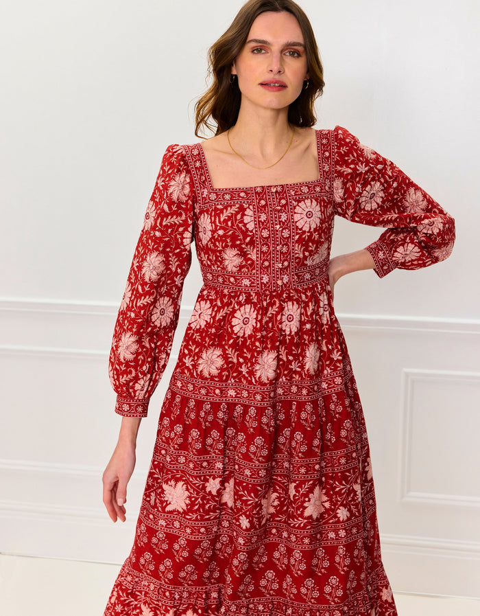 Pink City Prints Rust Borders Lucia Dress