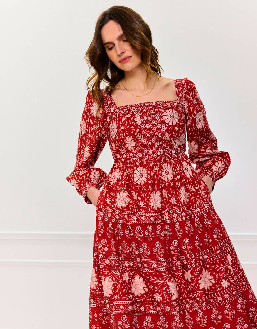 Pink City Prints Rust Borders Lucia Dress