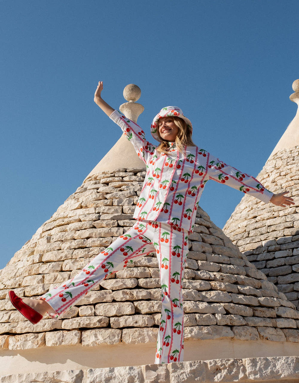Pink City Prints Scalloped Cherry Romy Trousers
