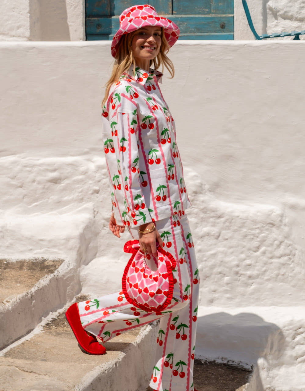 Pink City Prints Scalloped Cherry Romy Trousers