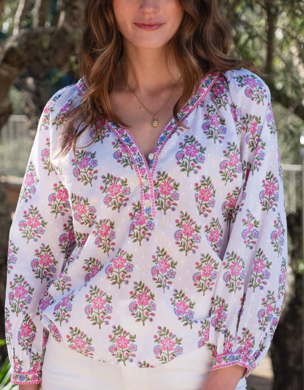 Pink City Prints Schiffli Folk Posey Boho Blouse