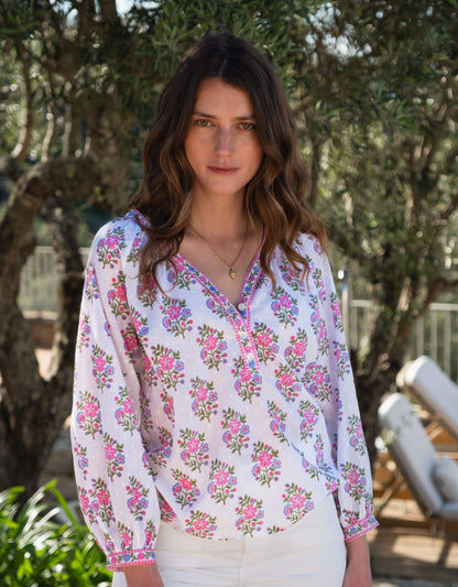 Pink City Prints Schiffli Folk Posey Boho Blouse