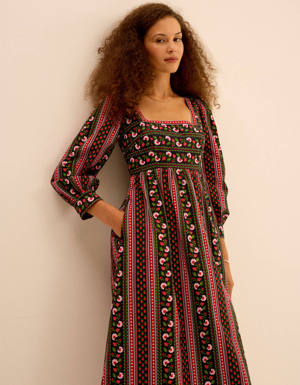 Pink City Prints Strawberry Border Polly Dress