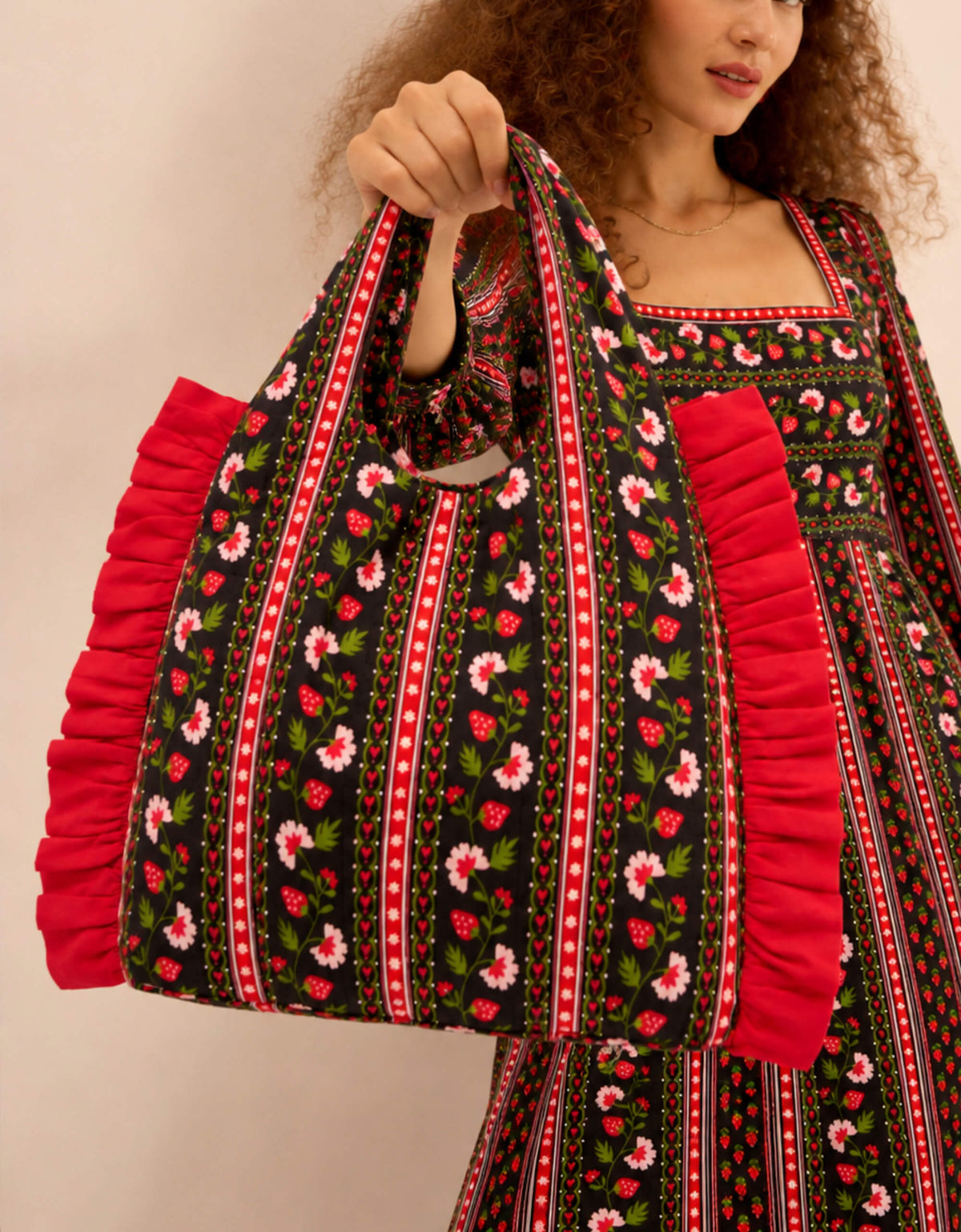Pink City Prints Strawberry Border Ruffle Clutch