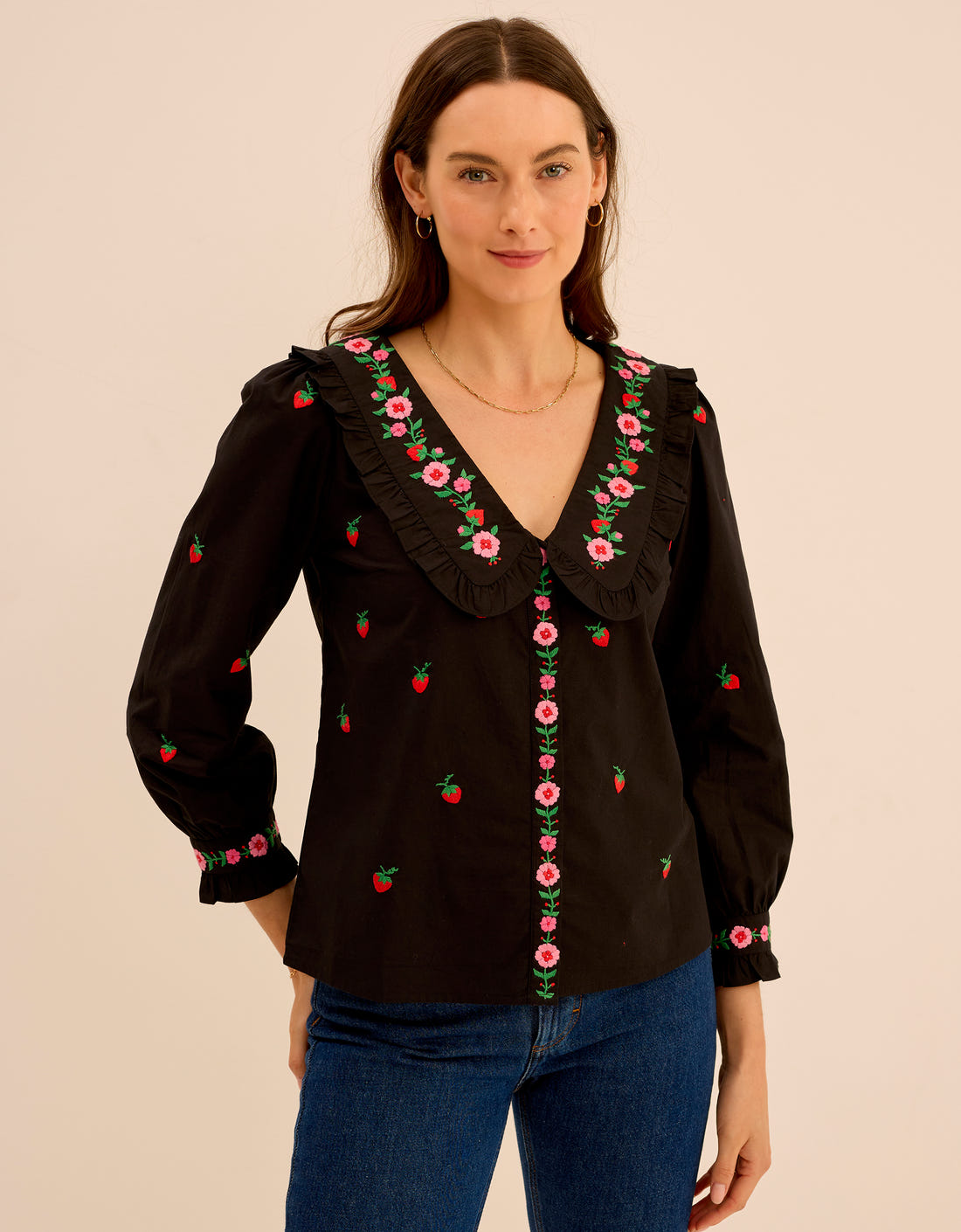 Pink City Prints Strawberry Embroidery Esme Blouse