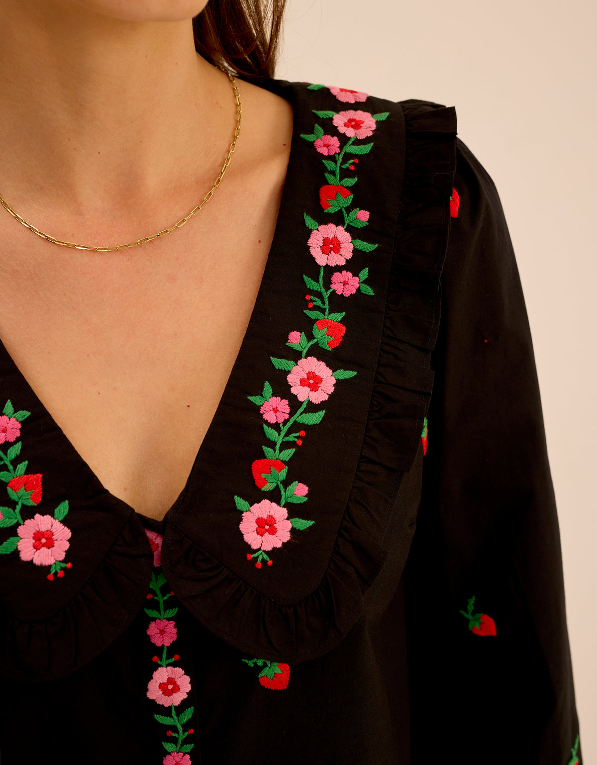 Pink City Prints Strawberry Embroidery Esme Blouse