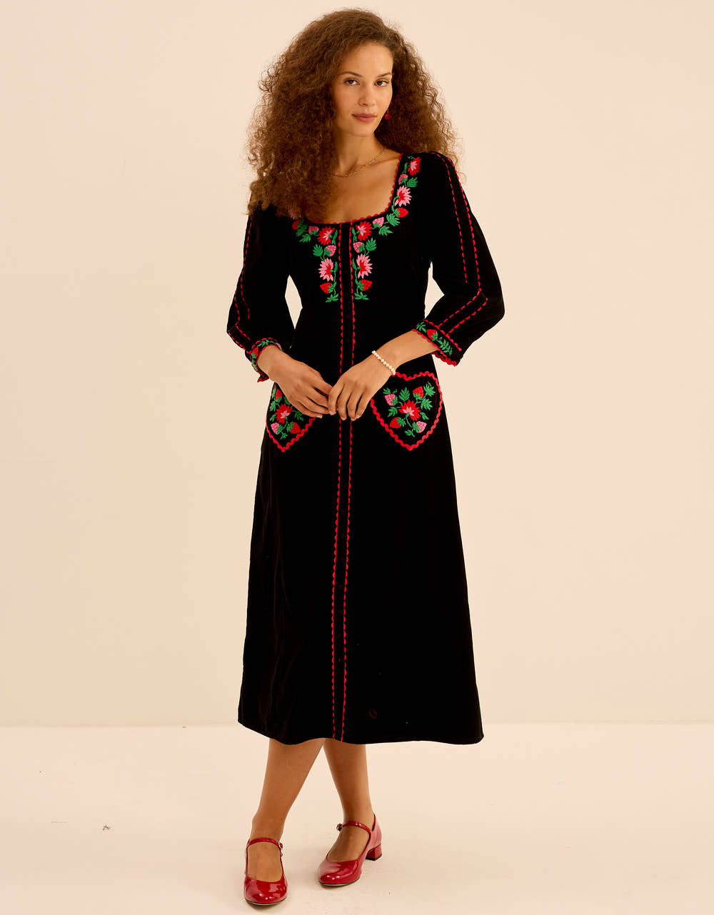 Pink City Prints Strawberry Embroidery Olivia Dress