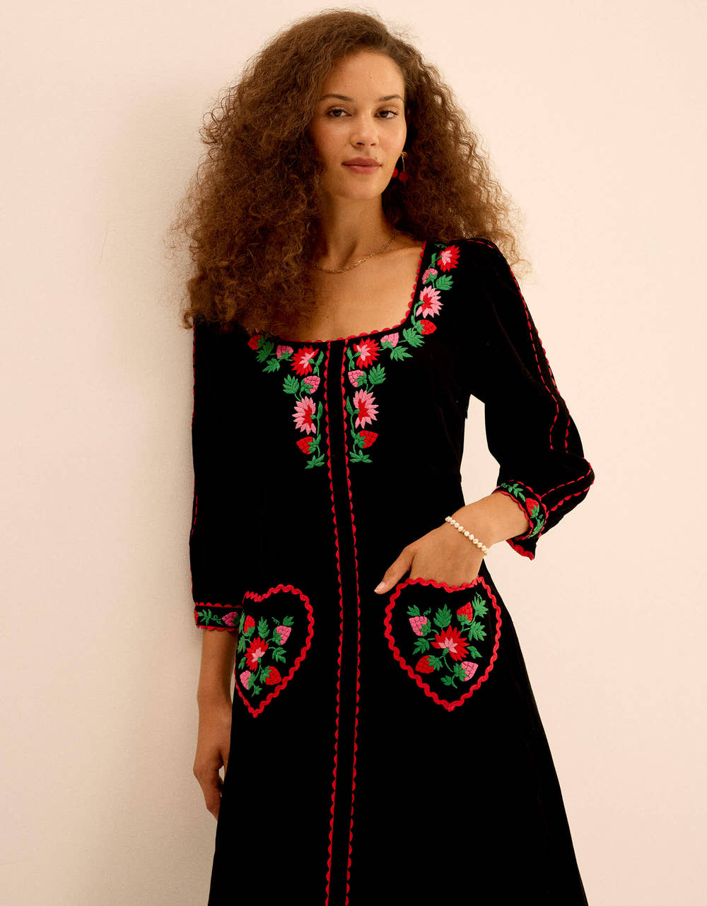 Pink City Prints Strawberry Embroidery Olivia Dress