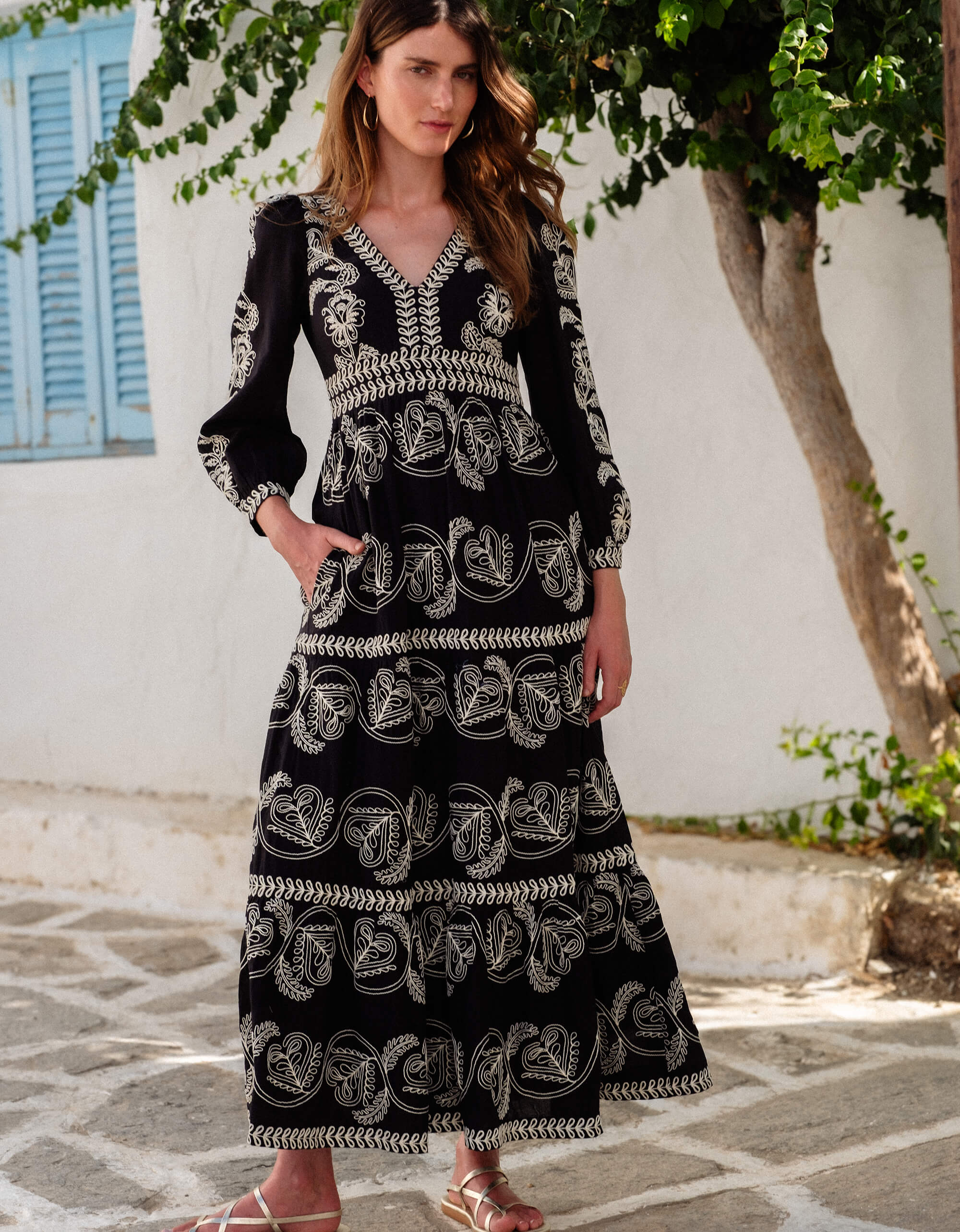 Pink City Prints Sweetheart Cord Embroidery Phoebe Dress