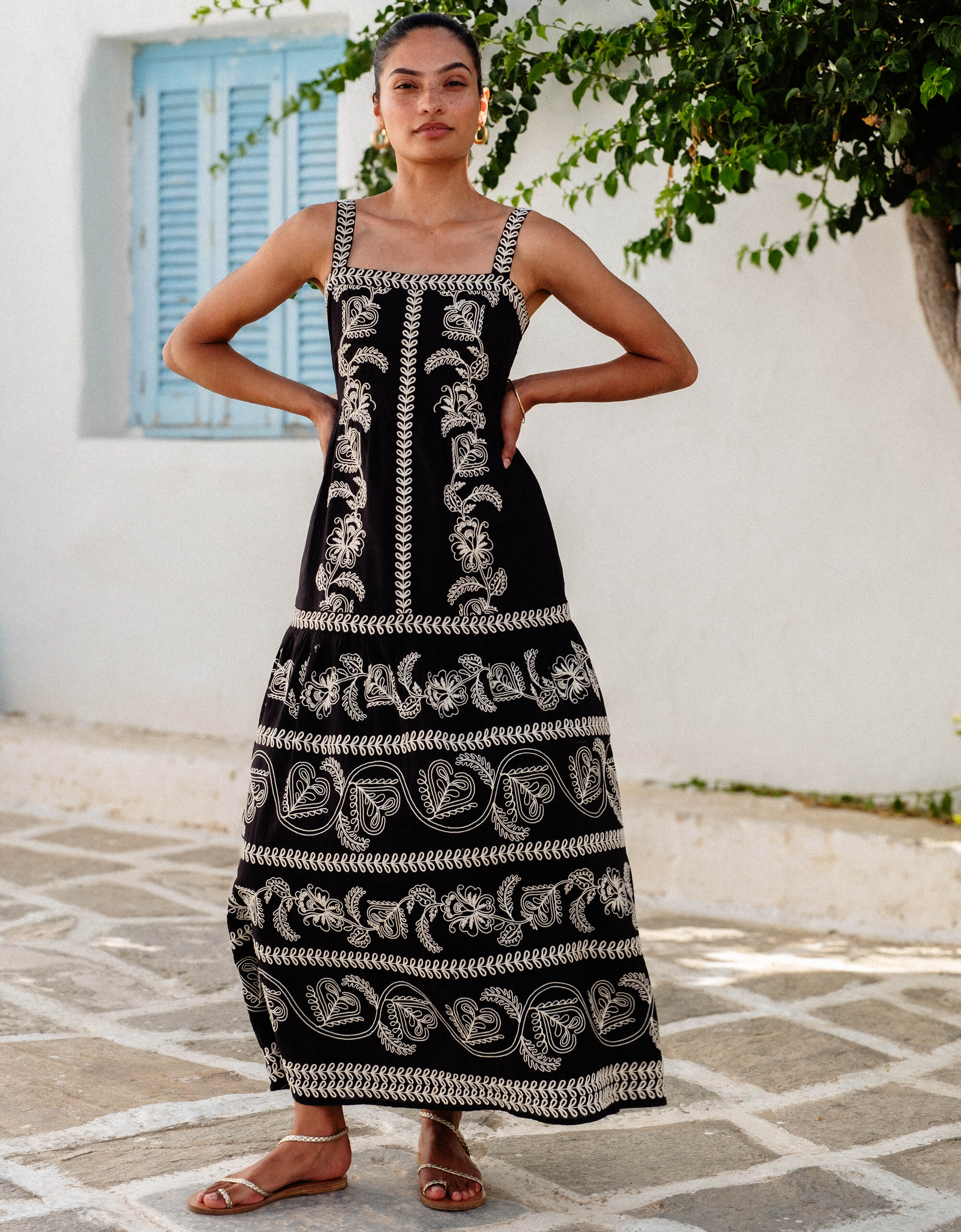 Pink City Prints Sweetheart Cord Embroidery Rio Dress