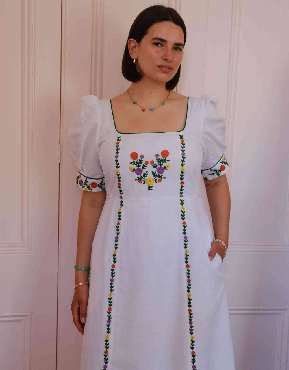 Pink City Prints Vintage Daisy Embroidery Sierra Dress