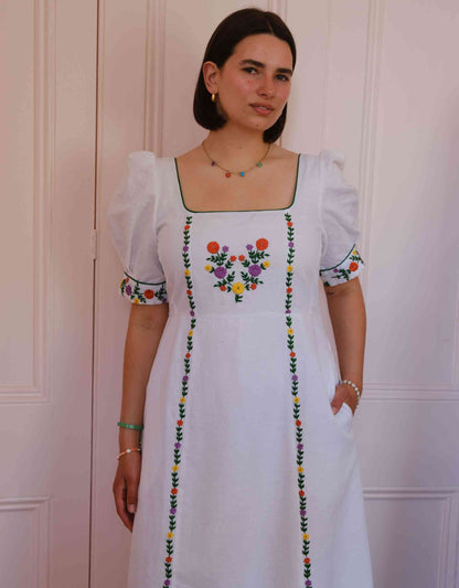 Pink City Prints Vintage Daisy Embroidery Sierra Dress